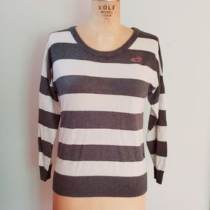 Women's Hollister Grey White Striped Sweater M